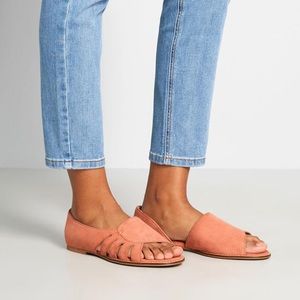 Seychelles Radiant Suede Coral Peep Toe Sandals Flats size 9 9.5 10